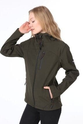 Kadın Haki Su Rüzgar Geçirmez Softshell Spor Mont