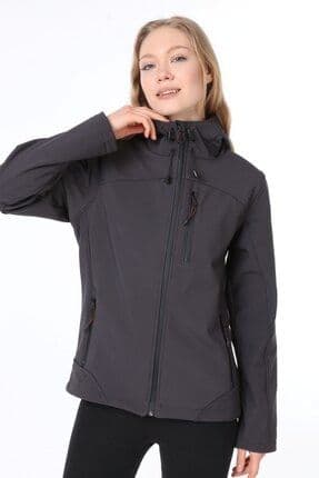 Kadın Su Rüzgar Geçirmez Softshell Koyu Gri Spor Mont
