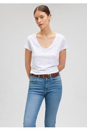 V Yaka Beyaz Basic Modal Tişört Slim Fit / Dar Kesim 166446-620