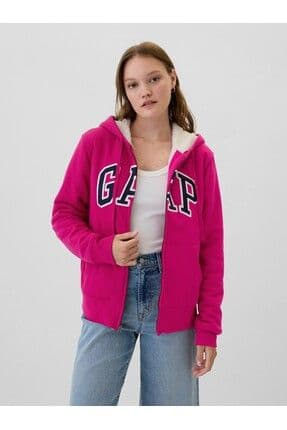 Kadın Pembe Gap Logo Relaxed Sherpa Fermuarlı Sweatshirt