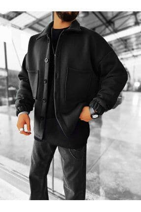 Erkek Oversize Basic Rahat Ceket Siyah