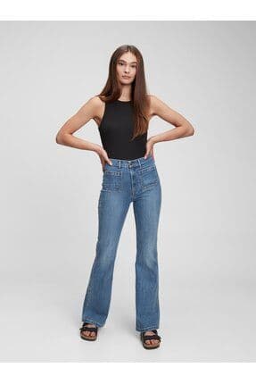 Kadın Mavi High Rise Flare Jean Pantolon