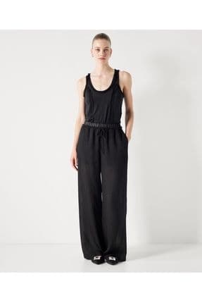 Dokulu wide leg fit pantolon