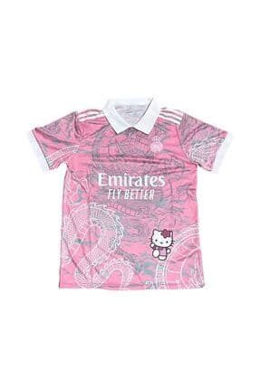 Pembe Kitty Dragon Jersey Beyaz Düğmeli Yaka Forma -mingalondon