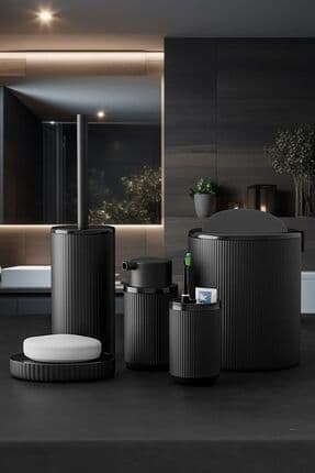 Auaro 5 Parça Siyah Çizgili Yuvarlak 5'li Eco Banyo Seti