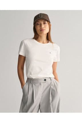 Kadın Beyaz Regular Fit Bisiklet Yaka T-shirt