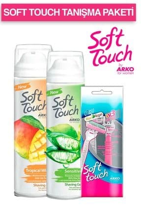 Soft Touch Kadın Tıraş Tanışma Paketi (Tropical Wind, Sensitive,Kadın Tıraş Bıçağı)