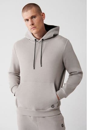 Erkek Taş Kapüşonlu Şardonlu 3 Iplik Pamuklu Sweatshirt E001018