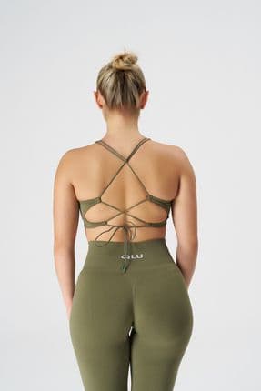 Attractive Collection Kadın Haki Seamless / Dikişsiz Arkası Bağcıklı Bra / Spor Sütyeni