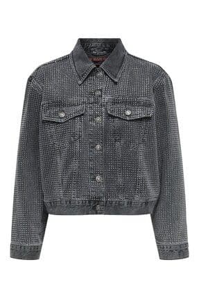 Kadin Gri Onlhudson Ls Deco Dnm Jacket Red Cro Ceket 15332586-Greydenim