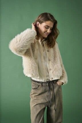 Kadin Bej Onlvada Faux Fur Mix Jacket Otw Ceket 15330060-Clouddanc