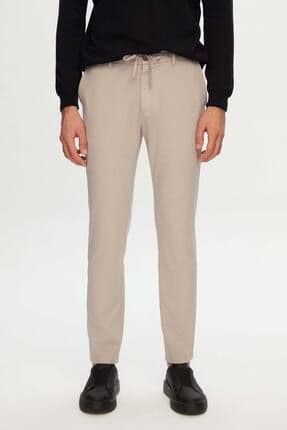 Slim Fit Bej Beli Lastikli Ipli Fermuarlı Likralı Rahat Jogger Pantolon