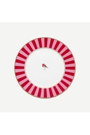 Love Birds Kırmızı Pembe Porselen Pasta Tabağı 17 Cm