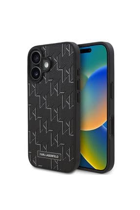 iPhone 16 Plus Kılıf Karl Lagerfeld  Lisanslı Magsafe Özellikli KL Yazılı Hot Stamp Siyah