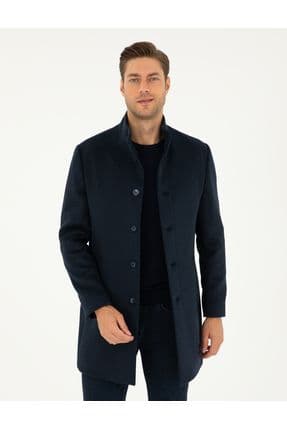 Lacivert Yün Karışımlı Slim Fit Palto 50297488-vr033