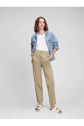 Kadın Kahverengi High Rise Girlfriend Washwell™ Khaki Pantolon