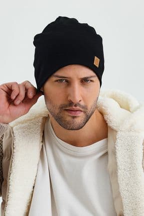 Erkek Siyah Termal %100 Pamuklu Soft 2 Stil 1 Arada Bere Premium Cuts Serisi