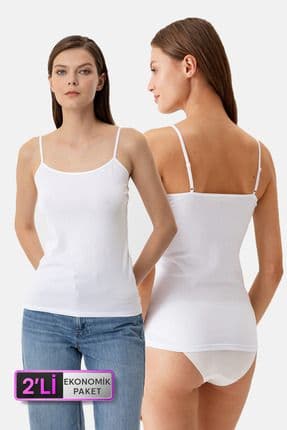 Kadın 2'li Ekonomik Paket Beyaz 1204 ince Askılı Basic Pamuklu Atlet Set