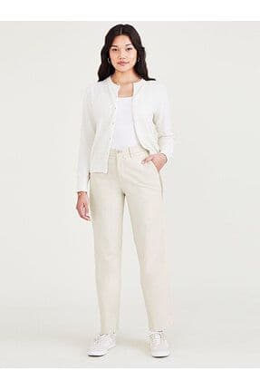 High Waist Weekend Chino Bej Straight Fit Pantolon