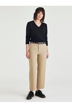 High Waist Weekend Chino Bej Straight Fit Pantolon