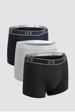 Ds Damat Karma Renk Beli Lastikli Marka Logolu Likralı Esneyebilen 3'lü Boxer Set