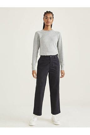High Waist Weekend Chino Siyah Straight Fit Pantolon