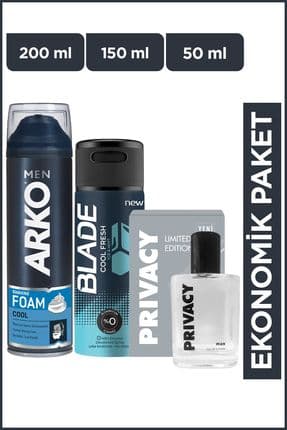 Cool Tıraş Köpüğü+Privacy Men Limited Edition Edt Parfüm+Blade Cool Fresh Erkek Deodorant