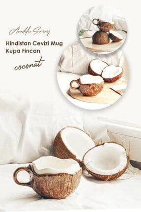 El Yapımı Seramik Hindistan Cevizi Tasarım Mug Kupa Fincan Handmade Mug Fincan Kahve Kupası- 1 ADET
