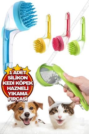 Hazneli Silikon Kedi Ve Köpek Yıkama Fırçası | Evcil Hayvan Banyo Köpüren Fırça