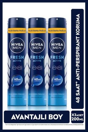 Men Erkek Sprey Deodorant Fresh Active 200ml,ter Kokusuna Karşı 48 Saat Koruma,avantajlı Boy,x3 Adet