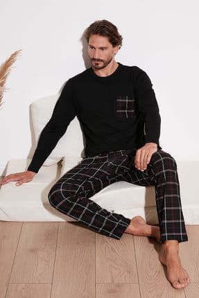 Ekoseli Cepli Beli Lastikli % 100 Pamuk Regular Fit Pijama Takımı Erkek Pijama Takımı 657200