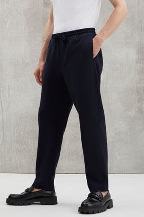 Blaz Erkek Dokuma Beli Lastikli Slim Fit Kesimli Kordonlu Cepli Lacivert Pantolon