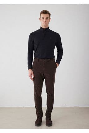 Koyu Kahve Renk Kadife Beli Lastikli Jogger Pantolon