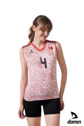 Kadın Kırmızı Beyaz Likralı Tek Üst Voleybol Forması Volleyball Jerseys Dmns8759