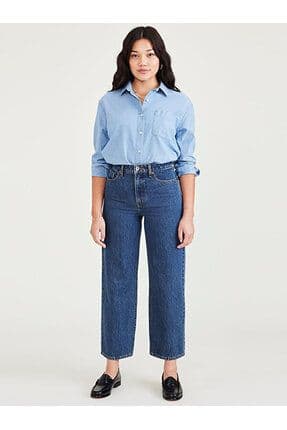 High Waist Jean Cut Mavi Indigo Straight Fit Pantolon