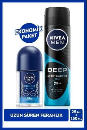 MEN Erkek Sprey Deodorant Deep Beat 150ml ve Mini Roll-on Fresh Active 25ml Set, Ter Karşıtı Koruma