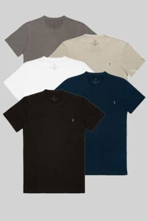 Erkek %100 Pamuk Standart Kalıp 5-Li T-shirt Fume-Gri-Beyaz-Lacivert-Siyah