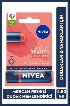 Renkli Nemlendirici Dudak Bakım Kremi Mercan 4.8gr,spf30, Allık Etkisi, Dudak Ve Yanaklar, E Vitamin