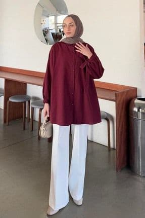 Kol Detaylı Gömlek Bordo