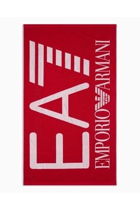 Unısex Pamuklu Havlu Kumaş Jakarlı Büyük Boy EA7 Logolu Kırmızı Plaj Havlusu 7X000102 AF13300-U5096