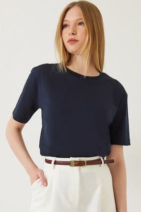 Kadın Dekoratif Dikişli Bisiklet Yaka Tshirt 60602001