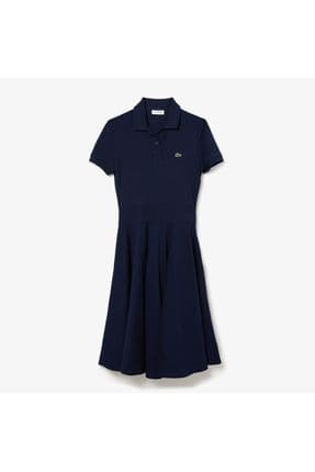 Kadın Loose Fit Kısa Kollu Polo Yaka Lacivert Elbise