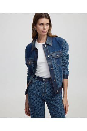 Monogram baskılı denim mont