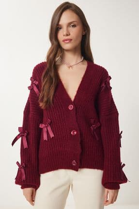 Fiyonklu Triko Hırka BORDO LPF0061