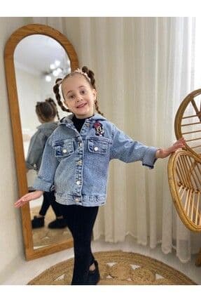 Kız Çocuk Kot Ceket Sırt Işleme Detay Denim Ceket Mont