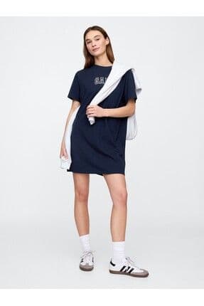 Kadın Lacivert Logo Relaxed T-shirt Elbise
