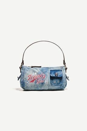 Desenli denim kol çantası