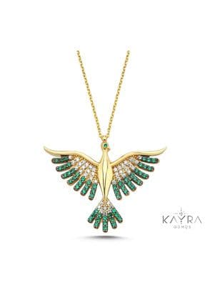 Yeşil Taşlı Anka Kuşu Altın Kaplama Kolye Gm89