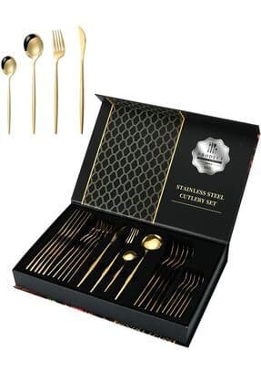 410 Çelik 24 Parça Gold Yemek Kaşık Çatal Bıçak Seti Cin518sr
