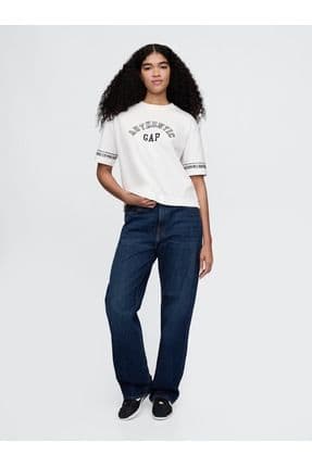 Kadın Kırık Beyaz Logo Organik Pamuk T-shirt